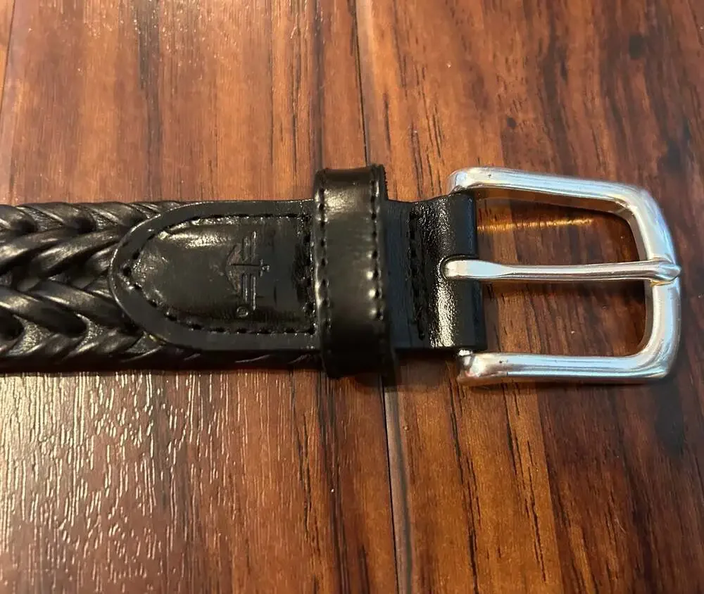 Dockers NWT Men's Black Braided Faux Leather Belt with Silver Buckle, Size 36